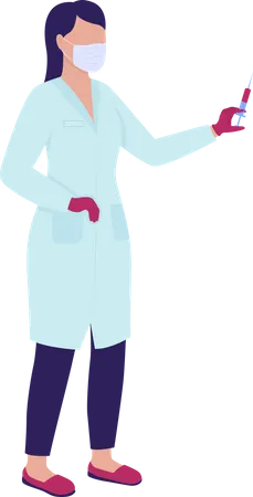 Female Doctor With Covid Vaccine Semi Flat Color Vector Character Full Body Person On White Perform Syringe Procedure Isolated Modern Cartoon Style Illustration For Graphic Design And Animation Illustration