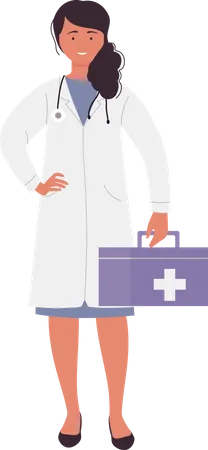 Female doctor with first aid kit  Illustration