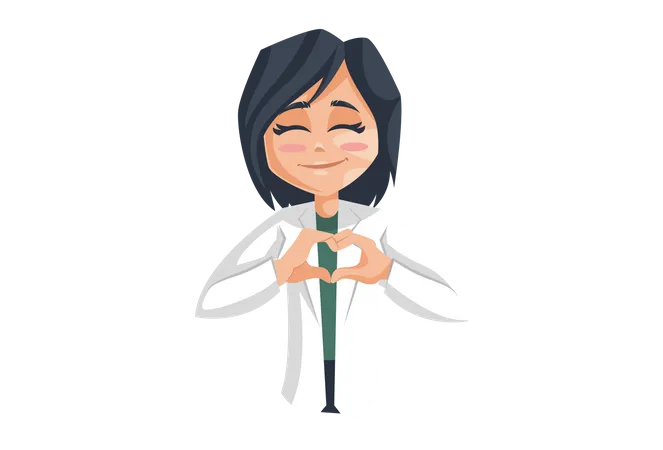 Female Doctor with Heart shaped Hand Gesture Illustration