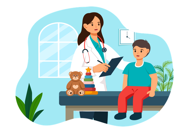 Female  doctor with little boy  イラスト