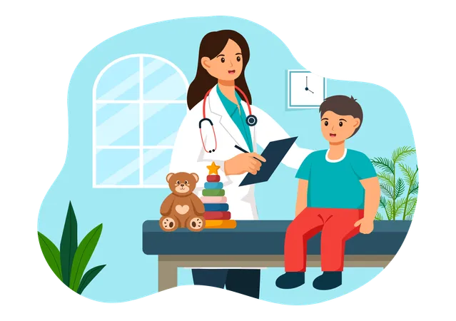 Female  doctor with little boy  Illustration