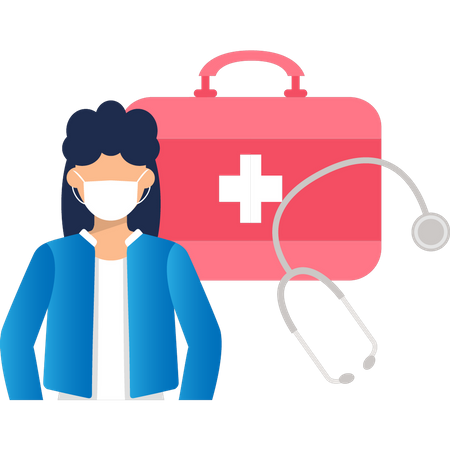 Female doctor with medical box  Illustration