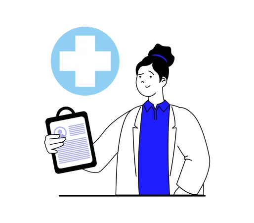 Female doctor with patient file  Illustration