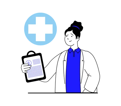 Female doctor with patient file  Illustration