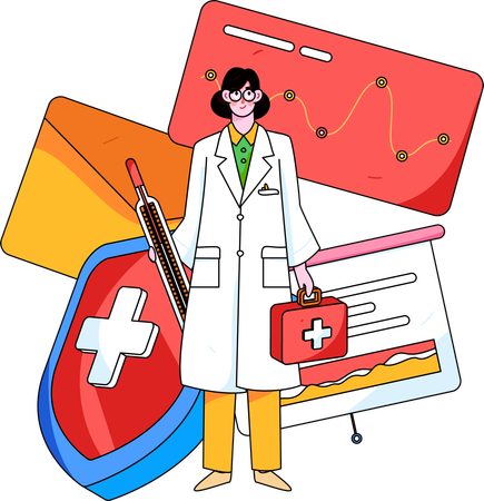 Female doctor with patient report  Illustration