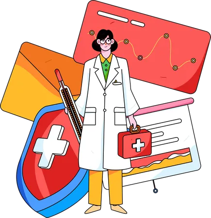 Female doctor with patient report  Illustration