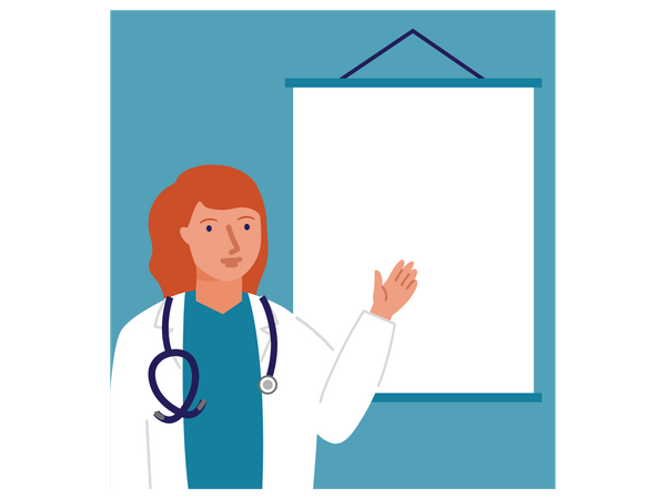Female doctor with white board Illustration