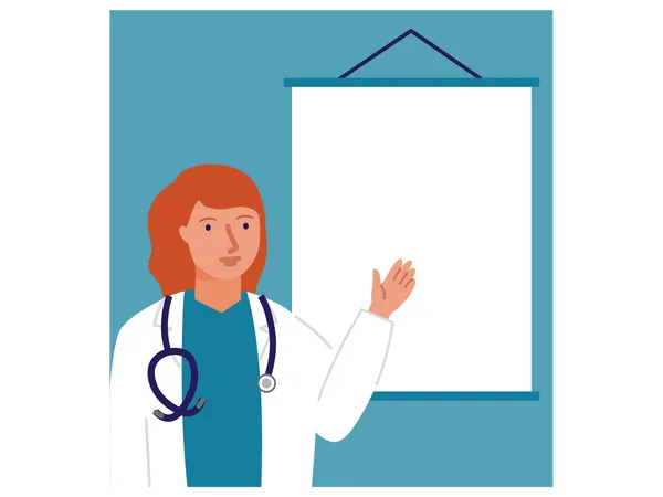 Female doctor with white board Illustration