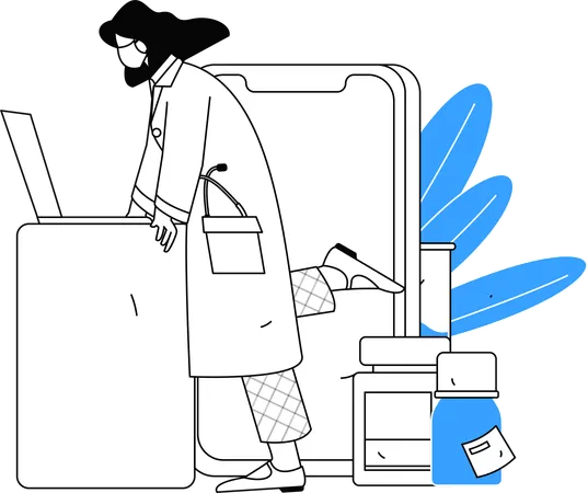 Female doctor working as a laboratory assistant  Illustration