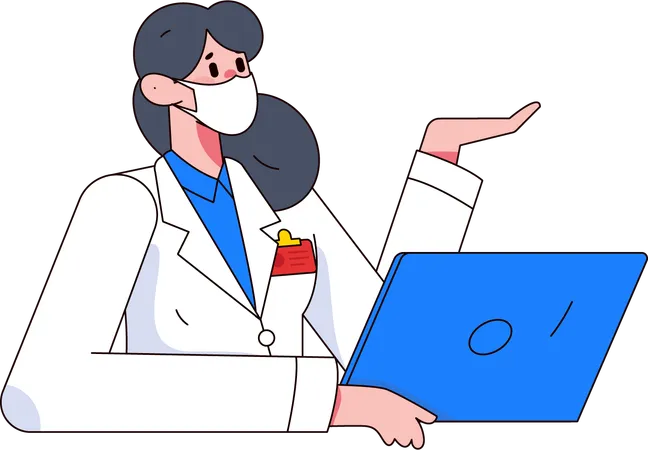 Female doctor working on laptop  Illustration