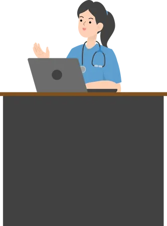 Female Doctor working on laptop  Illustration