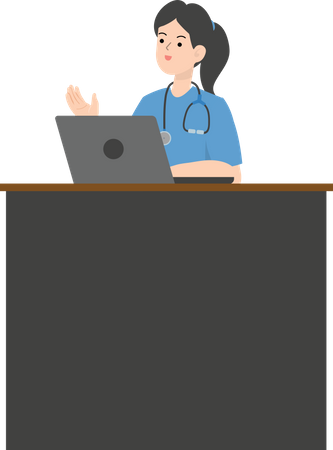 Female Doctor working on laptop  Illustration