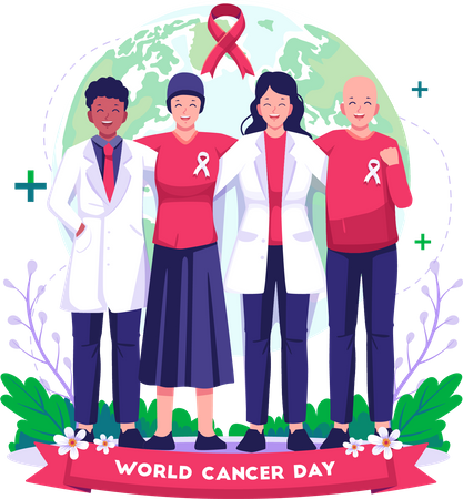 Female doctors with cancer patients Illustration