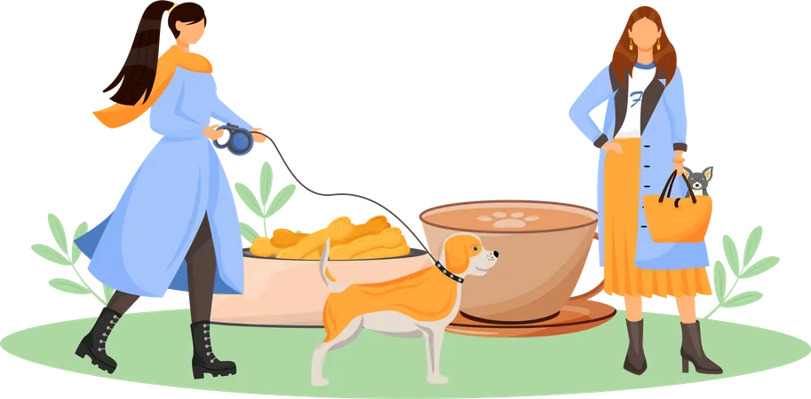 Female dog owner in cafe  Illustration