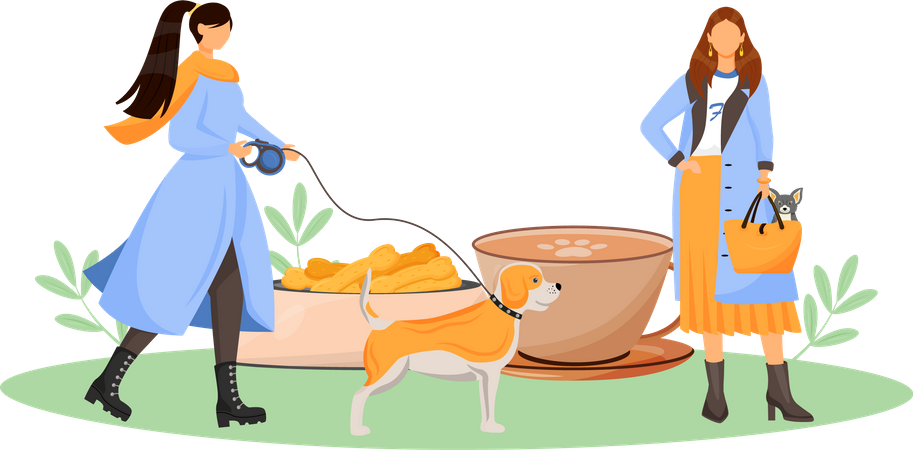 Female dog owner in cafe  Illustration