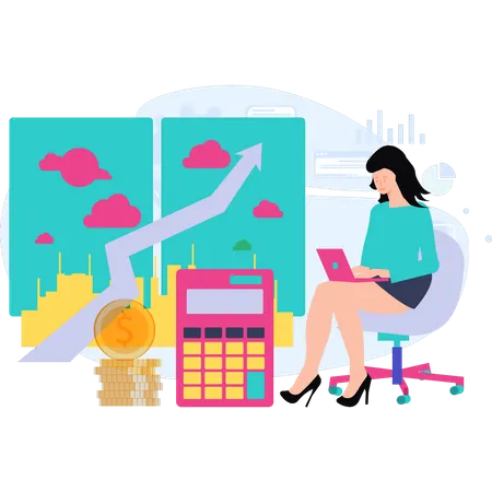 Female doing business analysis  Illustration