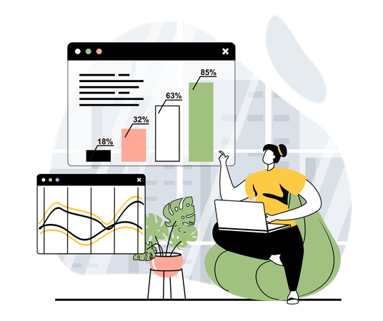 Female doing business data analysis  Illustration