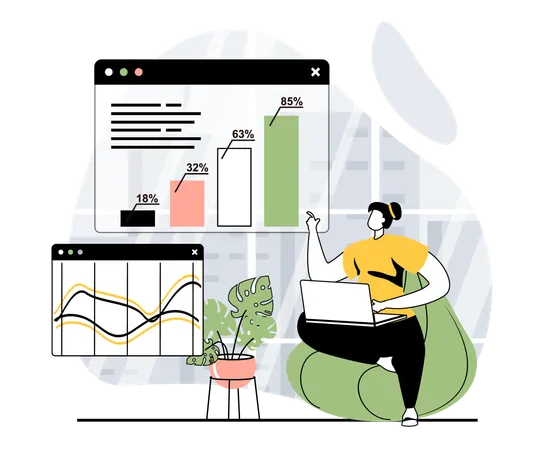 Female doing business data analysis  Illustration