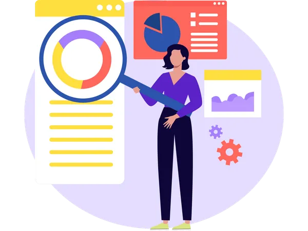 Female Doing business data research  Illustration