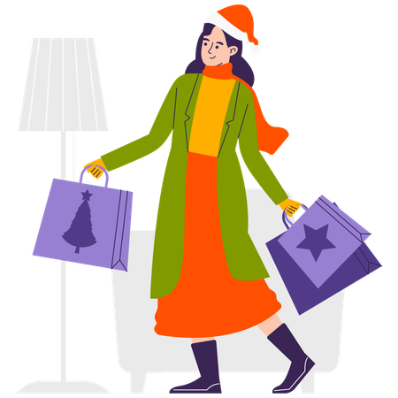 Female Doing Christmas Shopping  Illustration