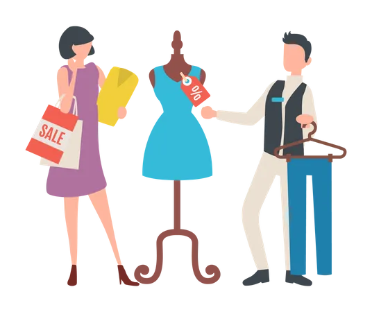 Female doing cloth shopping during sale Illustration