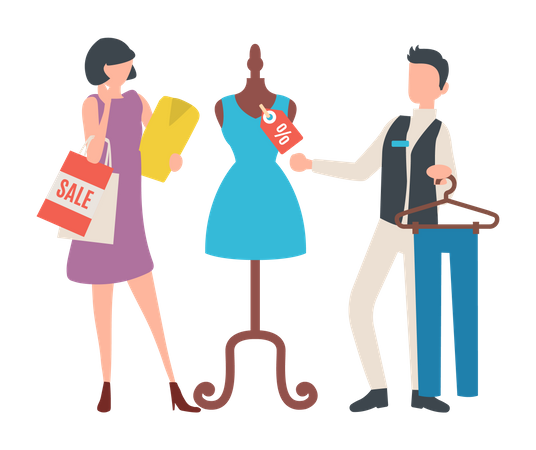 Female doing cloth shopping during sale  Illustration