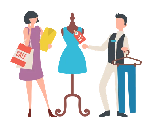 Female doing cloth shopping during sale  Illustration