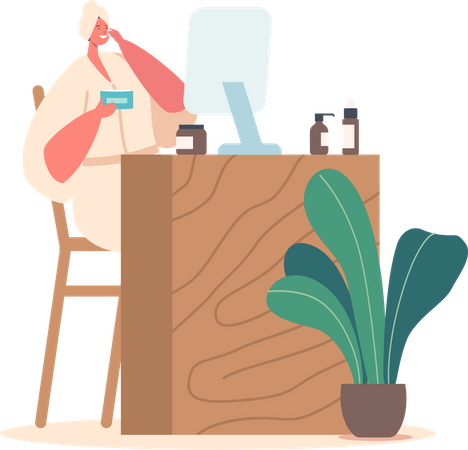 Female doing daily face care routine  Illustration