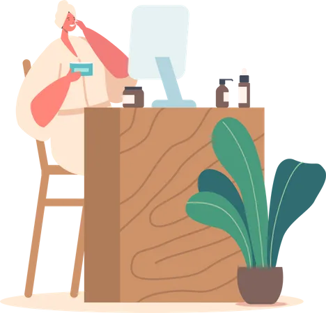 Female doing daily face care routine  Illustration