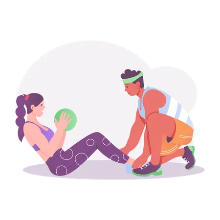 Female doing exercise with trainer  Illustration