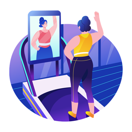 Female doing exercise with virtual fitness trainer  Illustration