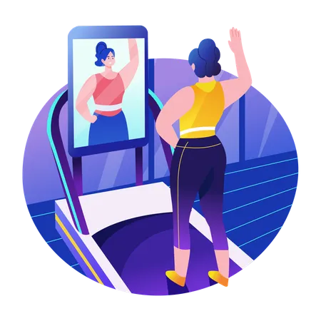Female doing exercise with virtual fitness trainer  Illustration