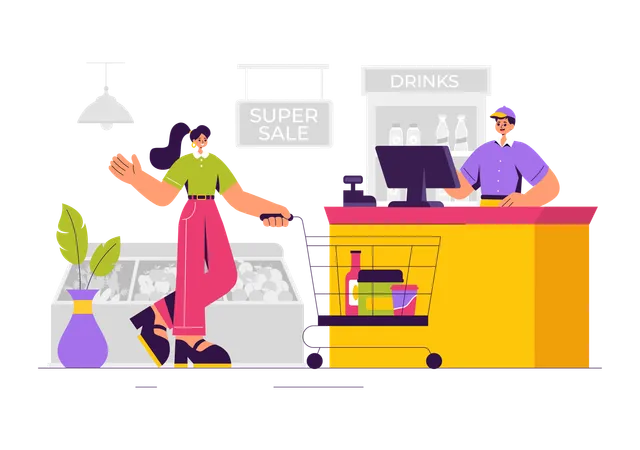 Female Doing Grocery Shopping  Illustration