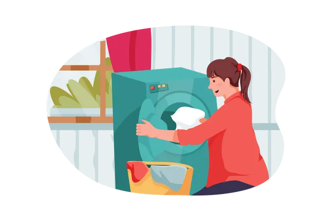 Female doing laundry Illustration