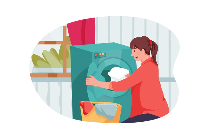 Female doing laundry  Illustration