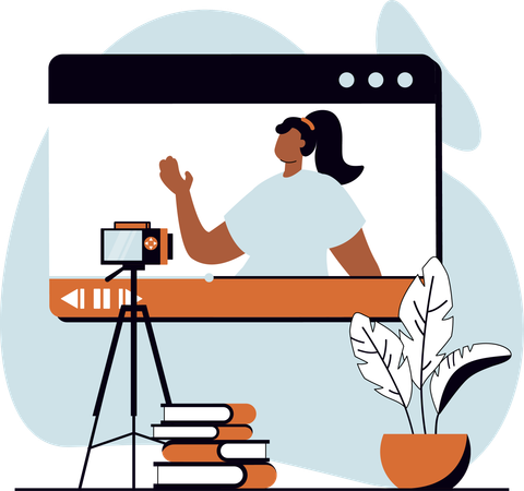 Female doing live streaming on social media  Illustration