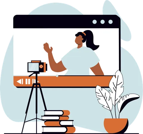 Female doing live streaming on social media  Illustration