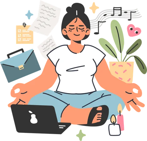 Female doing meditation in workplace  Illustration