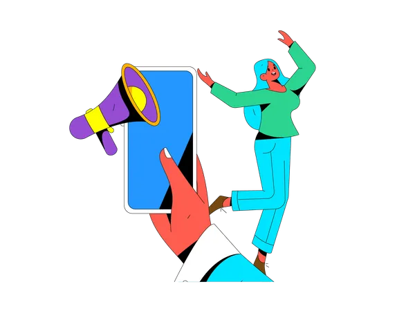 Female doing mobile marketing  Illustration