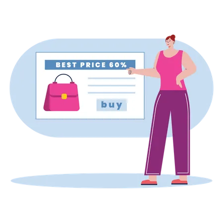 Female doing online Black Friday shopping  Illustration