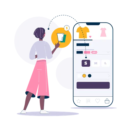 Female doing online clothes shopping Illustration