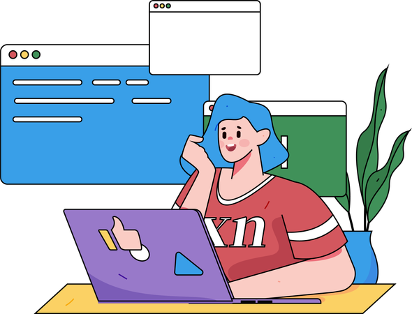 Female doing online programming  Illustration