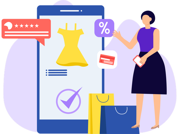 Female Doing Online Shopping  Illustration
