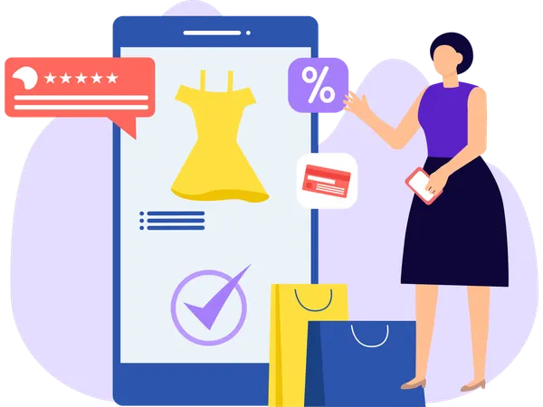 Female Doing Online Shopping  Illustration