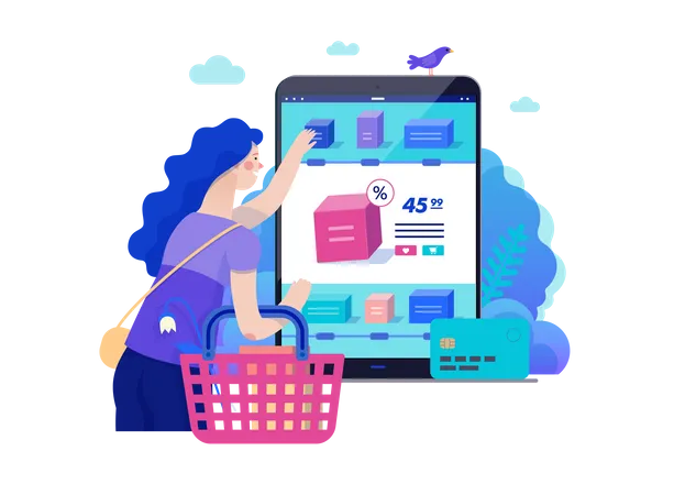 Female doing online shopping Illustration
