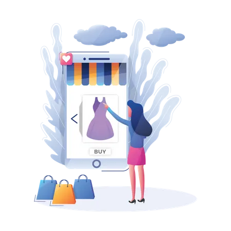 Female doing online shopping  Illustration