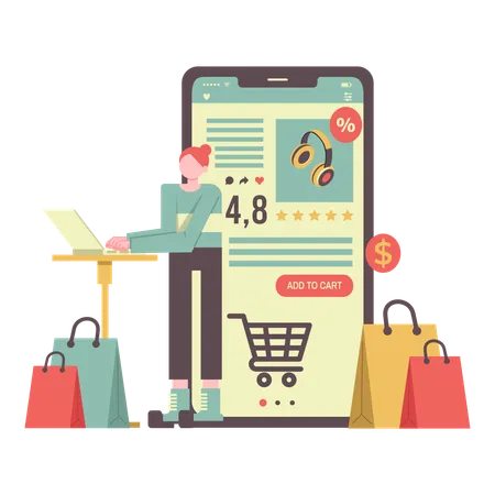 Female Doing Online Shopping  Illustration