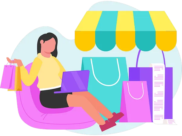 Female Doing Online Shopping  Illustration