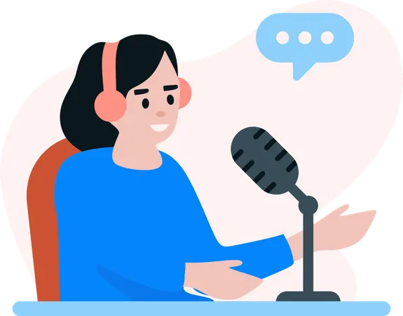 Female Doing Podcast  Illustration