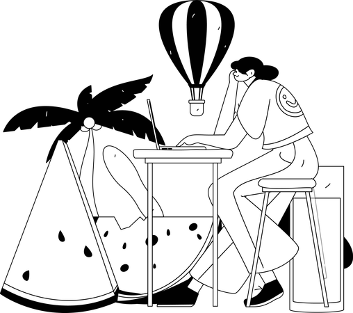 Female doing remote work on vacation  Illustration